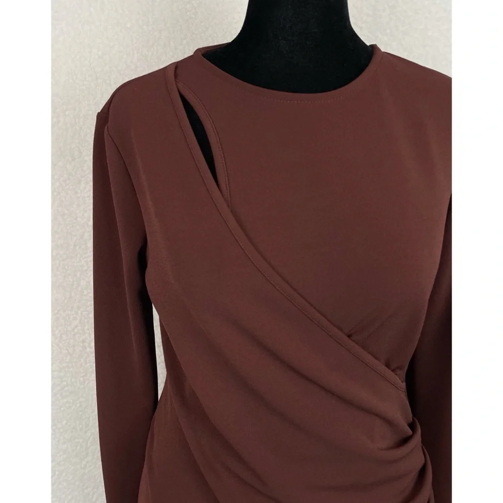 ZARA • Brown Keyhole Cutout Long Sleeve Bodycon Mini Dress, M - Picture 10 of 16